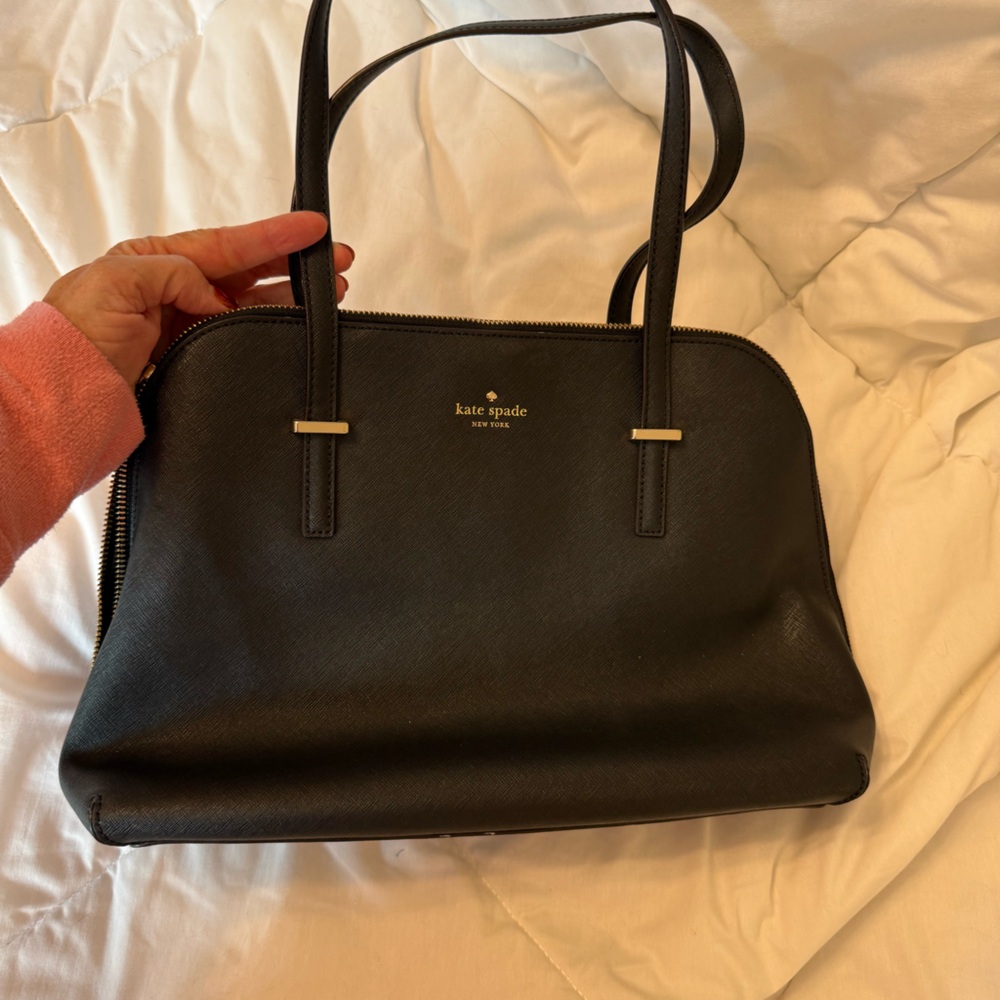 Kate Spade Black and Gold Textured Leather Handbag